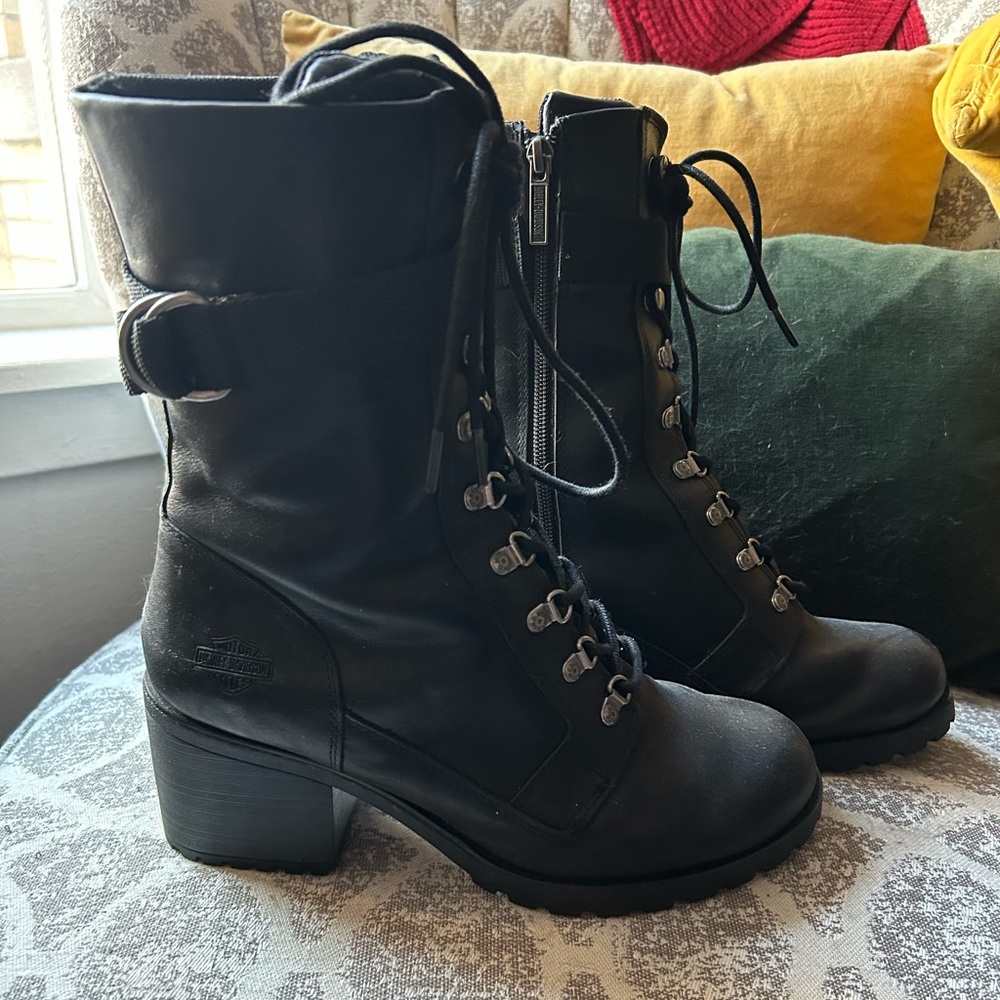 Harley-Davidson Black Combat Moto Boots with Chunky Heel